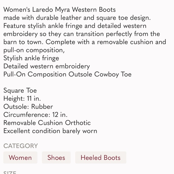 Laredo Myra White Brown Leather Boots. Size 6.5 - Picture 10 of 10